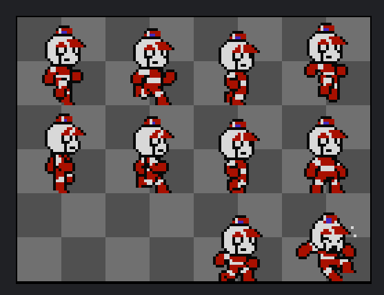 A spritesheet showing different movement states for an 8-bit character.